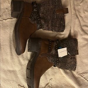 Muk Luks Brown Ankle Boots with Knit Cuff